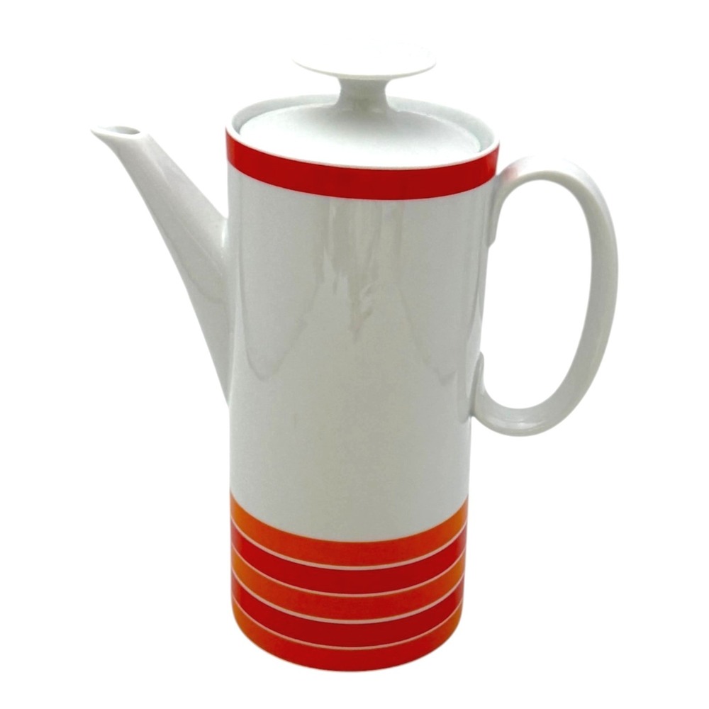 MCM Thomas Rosenthal Coffee Pot‎ Carousel Red Orange Porcelain 70s Germany